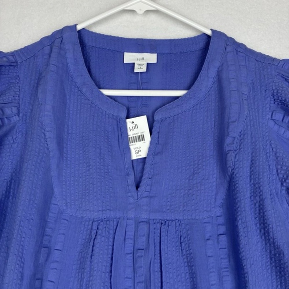 J. Jill Women's Peasant Gauze Flutter Sleeve Textured Top Blue Small Petite‎ NWT - Picture 2 of 11